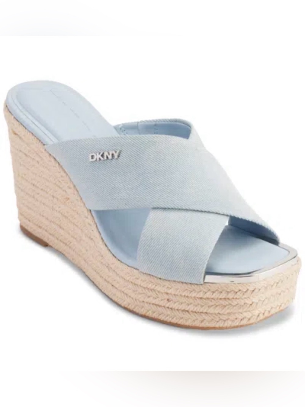 DKNY Light Blue Crisscross Espadrille Wedge Sandals